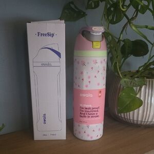 Owala Pink Floral Water Bottle with Built-in Straw